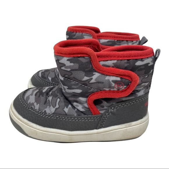 Baby Surprize by Stride Rite Aster Boots - Gray Red White Easy On Size 4M - Picture 3 of 9